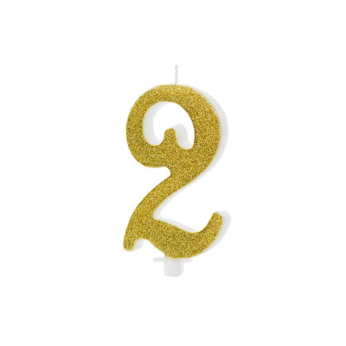 Candela compleanno 2 anni, glitter oro - Aroma di Vaniglia