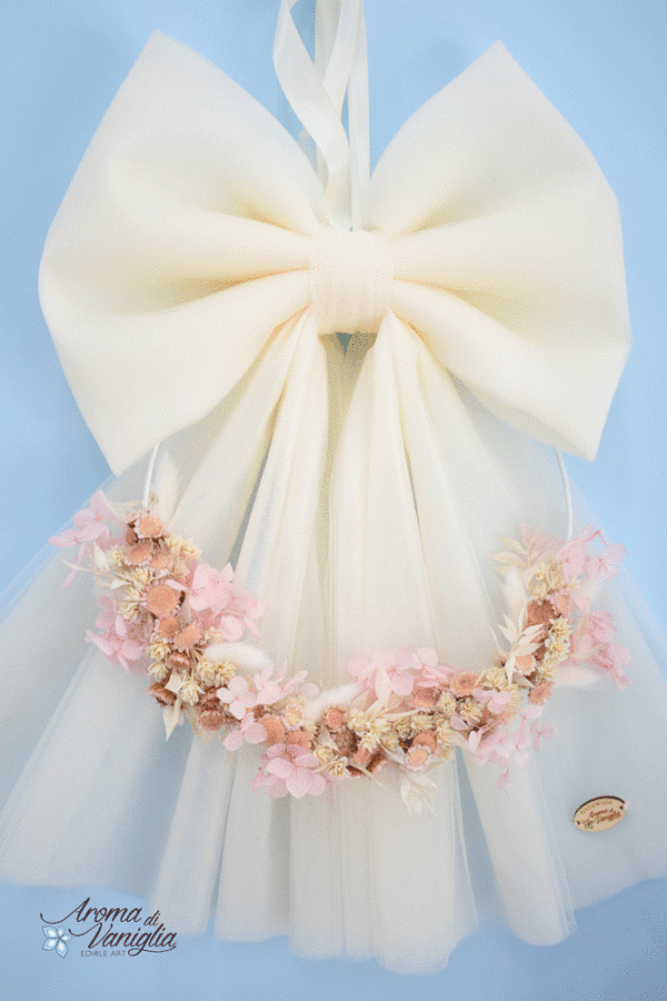 Fiocco Nascita con fiori stabilizzati, rosa