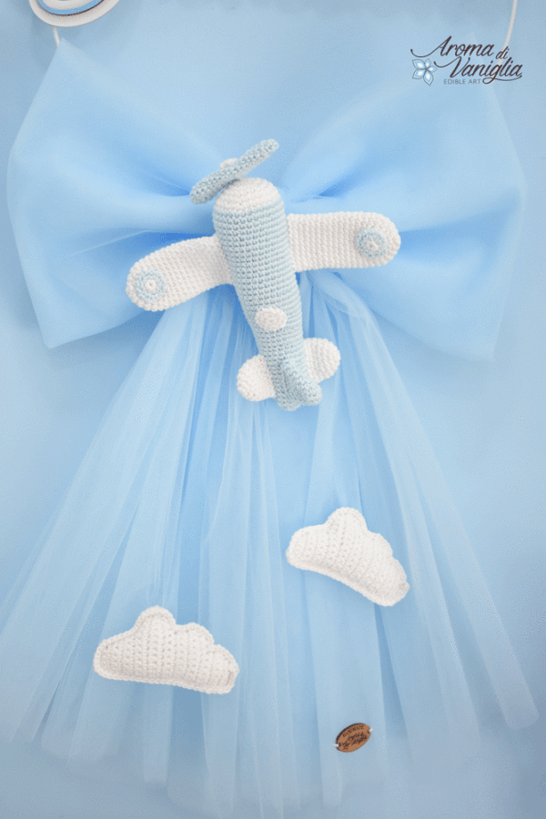 Fiocco Nascita con aeroplano amigurumi, celeste - immagine 3
