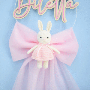 Fiocco Nascita con orsetto amigurumi, rosa