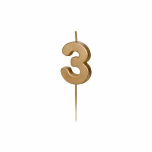 Candela compleanno numero 3 (tre ), oro metallizzato