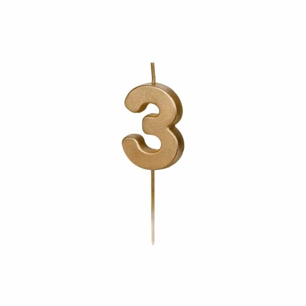 Candela compleanno numero 3 (tre ), oro metallizzato