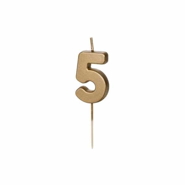Candela compleanno numero 5 (cinque), oro metallizzato