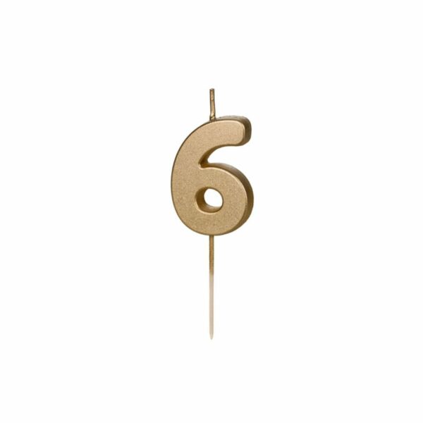 Candela compleanno numero 6 (sei), oro metallizzato