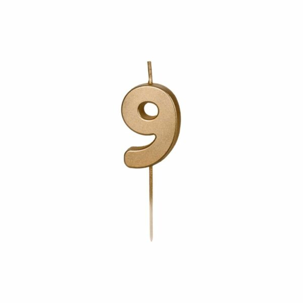 Candela compleanno numero 9 (nove), oro metallizzato