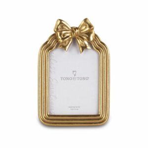 Cornice portafoto con fiocco in oro, in resina 10x15 cm