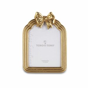 Cornice portafoto con fiocco in oro, in resina 13x18 cm