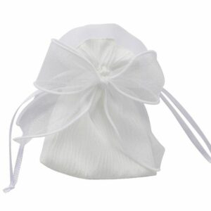Sacchetto Portaconfetti rigato con Fiocco, bianco