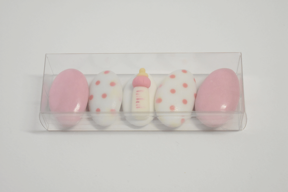 scatolina cinque confetti, 1 decorazione nascita/battesimo, rosa - immagine 2