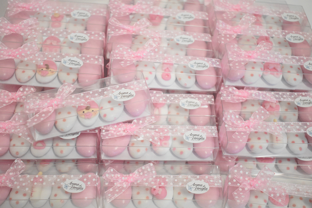 scatolina cinque confetti, 1 decorazione nascita/battesimo, rosa - immagine 3