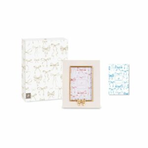 Cornice porta foto in resina, con fiocco oro