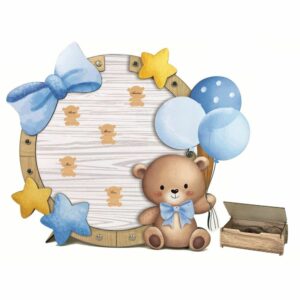 Guestbook in legno con orsetto, celeste