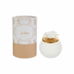 Candela in vetro con fiore, bianco