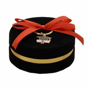 Scatolina Tonda porta confetti laurea, con portachiavi tocco, nero