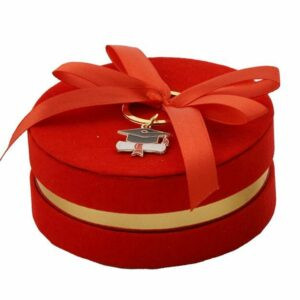 Scatolina Tonda porta confetti laurea, con portachiavi tocco, rosso