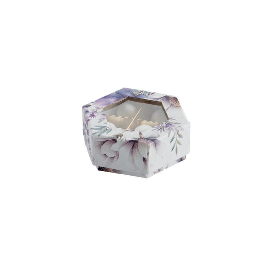 Scatola porta confetti con finestra esagonale con fiori, lilla