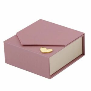 Scatola porta confetti telata, con cuore in plexiglass, malva