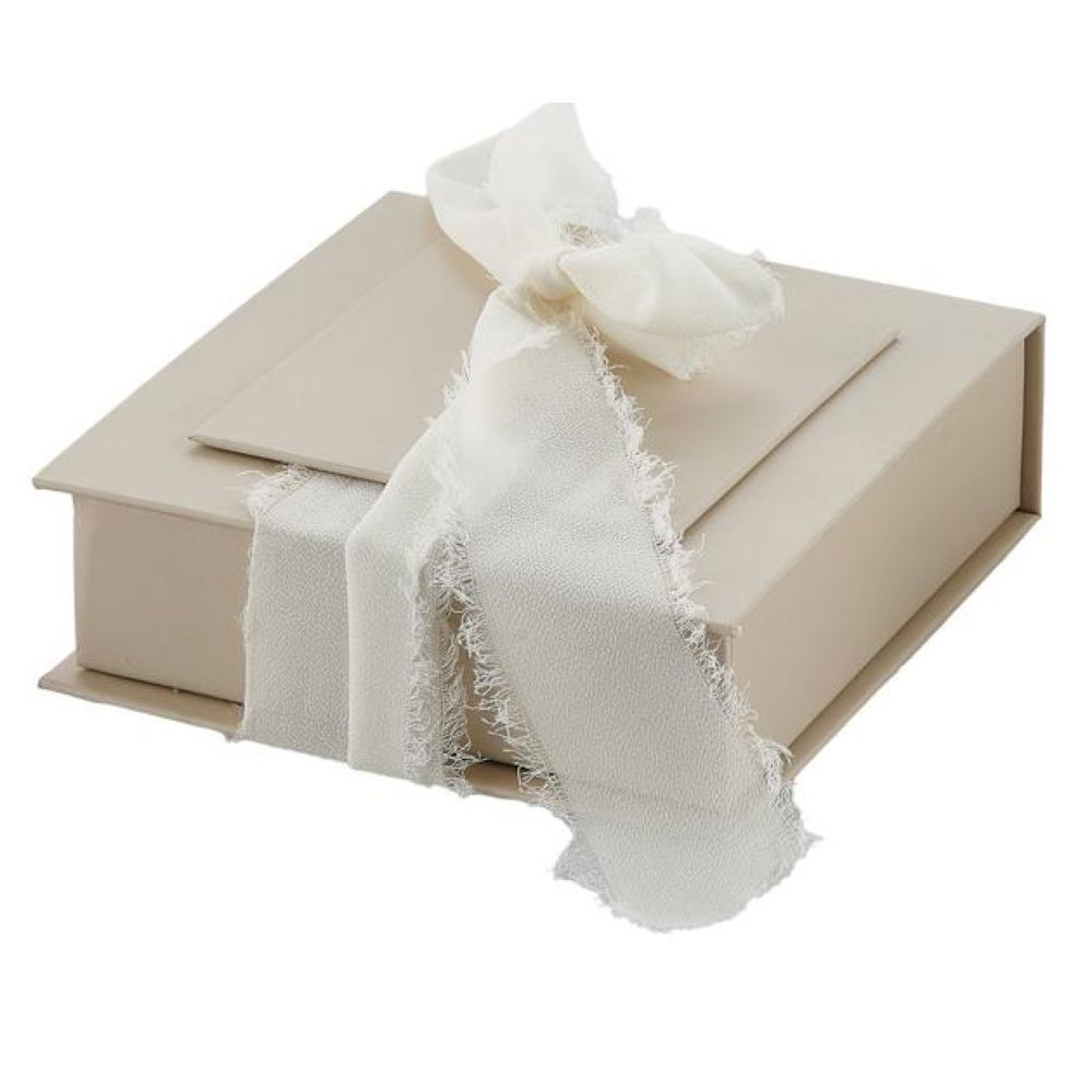 Scatola porta confetti liscia con chiffon, tortora