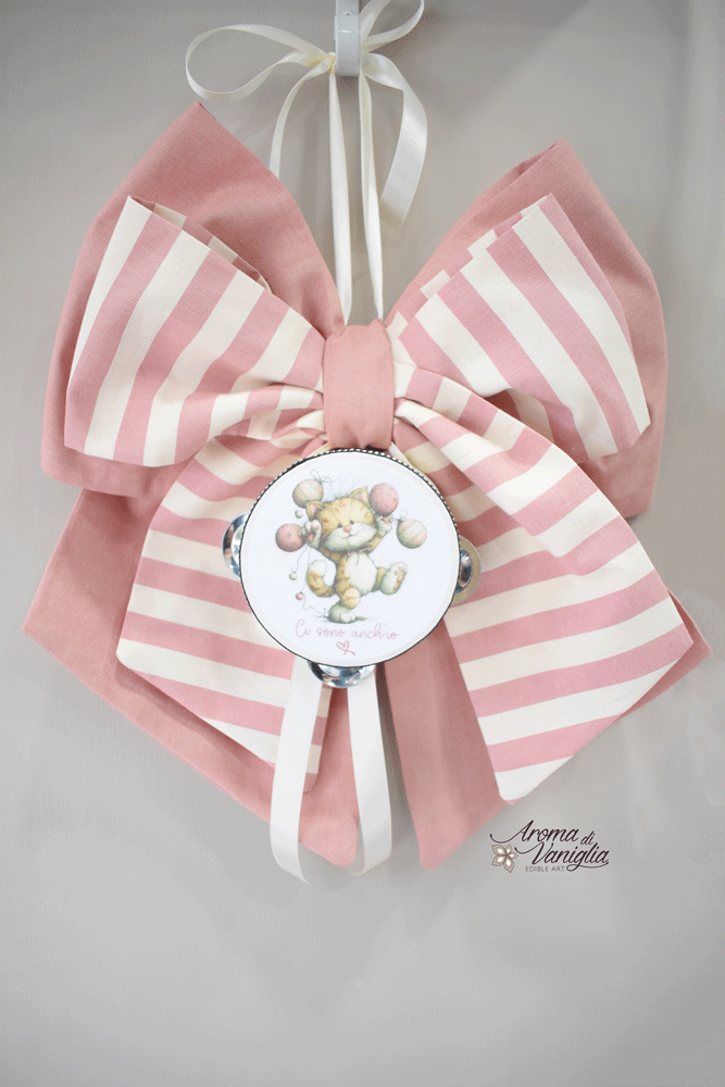 Fiocco Nascita con tamburello, rosa
